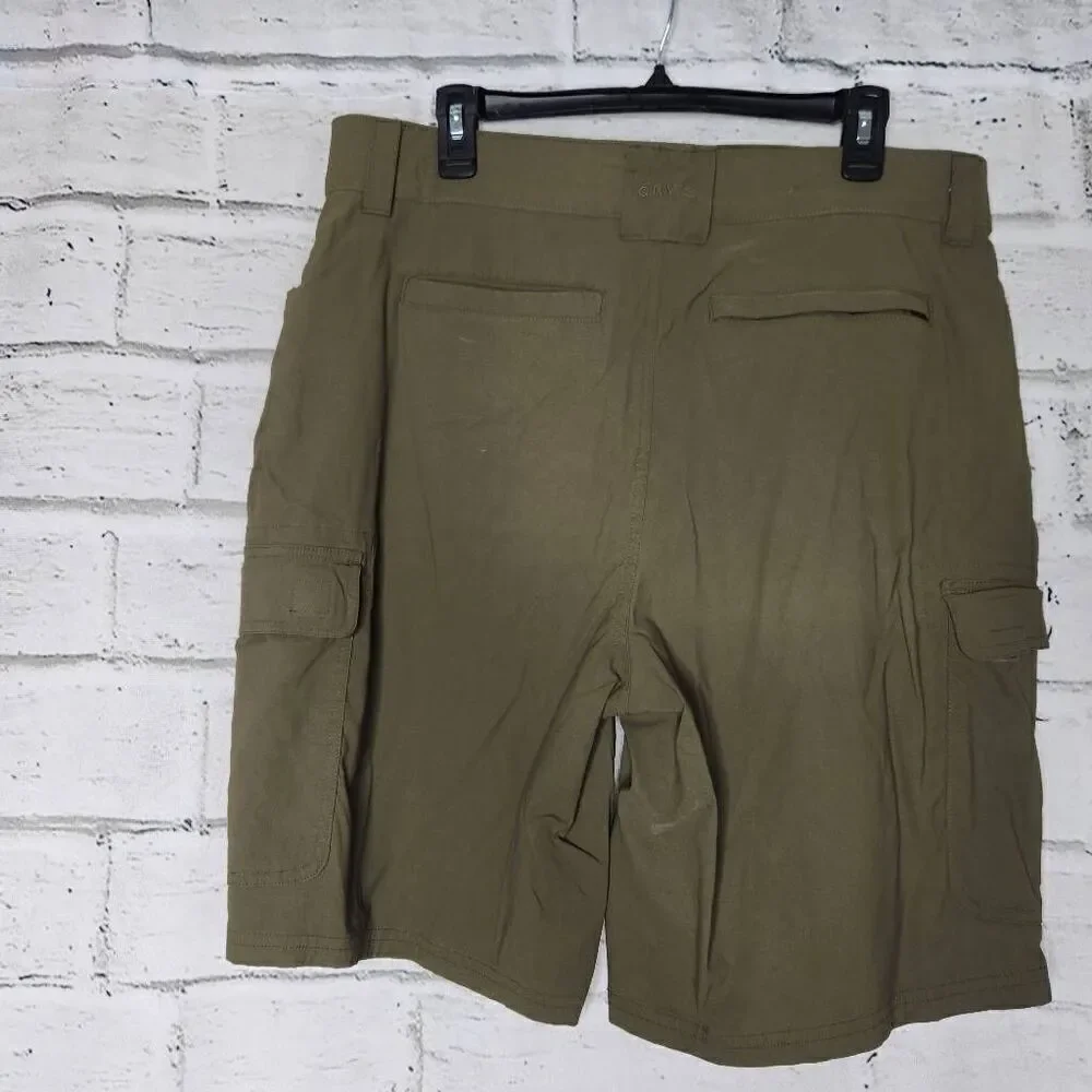 Orvis Green Nylon Blend Outdoor Hiking Mid-Rise Relaxed Cargo Shorts Size 36